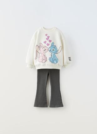 Нова колекція! zara теплий на флісі костюм набір  комплект-двійка з принтом lilo & stitch surfer © disney. світшот і легінси в рубчик