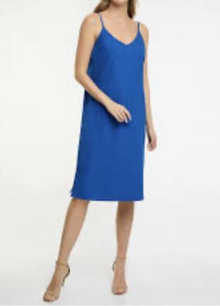 Платье миди, синее, в бельевом стиле1 фото