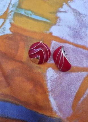Сережки моно, червоні сережки, сережки з емалью3 фото