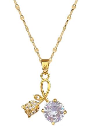 Нежное колье ожерелье цепочка с кулоном цветок с камнями нержавеющая сталь4 фото