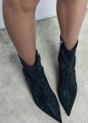 Ботинки женские черные с стразами zara new1 фото