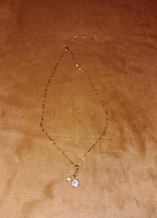 Нежное колье ожерелье цепочка с кулоном цветок с камнями нержавеющая сталь8 фото