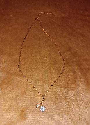 Нежное колье ожерелье цепочка с кулоном цветок с камнями нержавеющая сталь9 фото