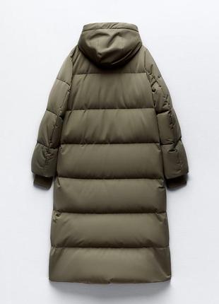 Пуховик жіночий подовжений хакі пуховик zara new3 фото
