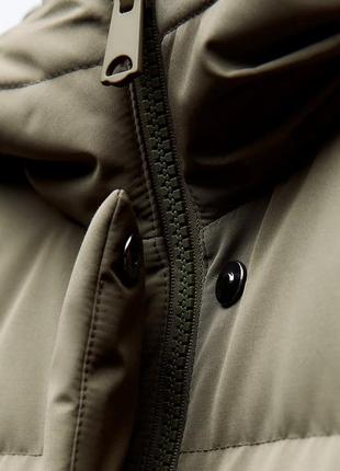 Пуховик жіночий подовжений хакі пуховик zara new6 фото