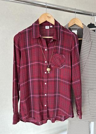 Брендовая бордовая рубашка в клетку gap ♥️🍂хрупгунди