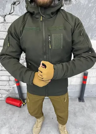 Армійська зимова куртка softshel олива, чоловіча зимова куртка олива omni-heat softshel зимова куртк3 фото