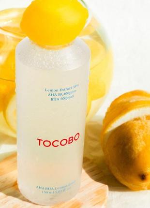 Лимонный тонер с aha и bha кислотами tocobo aha bha lemon toner, 150 мл