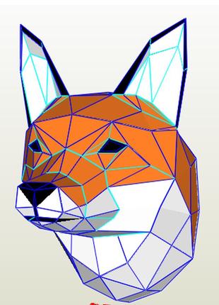 Paperkhan 3d конструктор з картону голова лисиці трофей на стіну фігура декор інтер'єрний паперкрафт набір для творчості papercraf