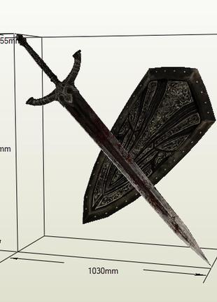 Paperkhan конструктор з картону  dark souls меч щит темного макет модель паперкрафт подарунок сувенір іграшка 3d  фігура интерьер