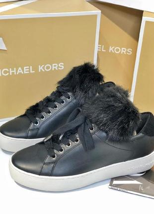 Кроссовки michael kors mindy lace up leather black1 фото