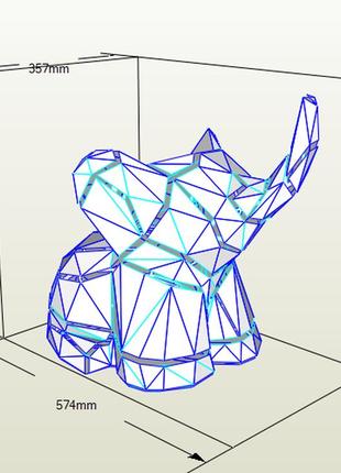Paperkhan 3d конструктор из картона слоненок с поднятым хоботом, паперкрафт модель полигональная фигура высота 50 см