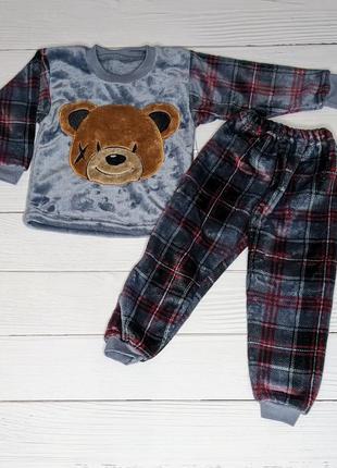 Детская теплая махровая пижама с вышивкой медвежонок
