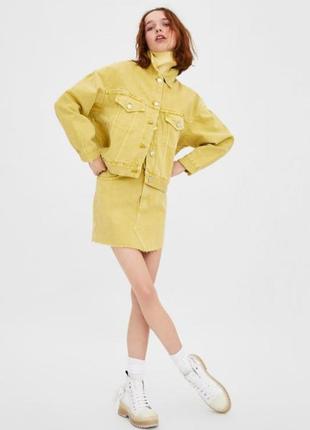 Zara горчично-желтая джинсовая мини-юбка2 фото