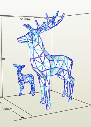 Paperkhan конструктор із картону олень оленя сім'я пазл орігамі papercraft 3d фігура полігональна набір подарок сувенір антистрес