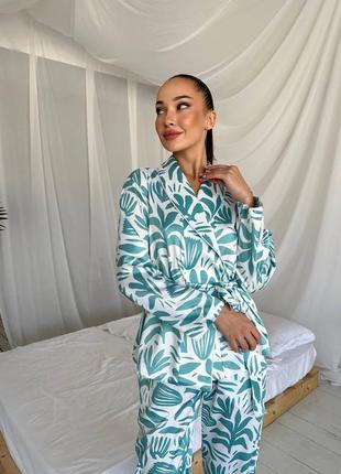 Шелковый костюм для дома/ пижама под пояс с цветочным принтом9 фото