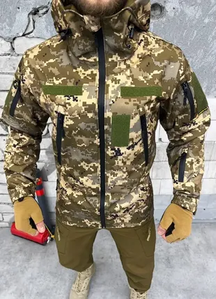 Армійська куртка демісезонна softshell піксель logos-tac, військова осіння куртка піксель софтшел на