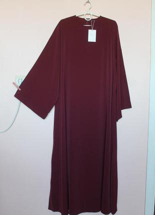 Длинное праздничное гладкое платье марсала, бордовое длинное вечернее платье, платье нарядное 50-52 г.2 фото