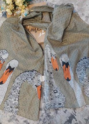 Хлопковый лёгкий шарф в гуси-лебеди disaster(170 см на 50 см)7 фото