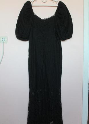 Черное праздничное вечернее длинное платье, платье гипюровое, платье нарядное гипюровое 50-52 г.5 фото