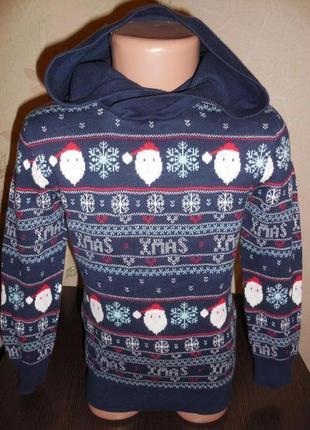 Новогодний свитер с капюшоном * primark* плотная машинная вязочка, 5-6 лет (116 см)