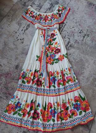 Платье макси с района, стиль кантри🔹бохо 🔹этно, с открытыми плечами flying tomato (размер 40)2 фото