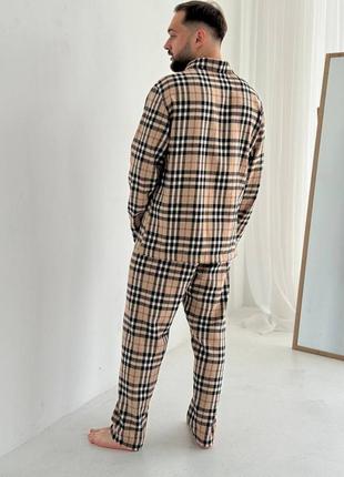 Do2806 теплая фланелевая пижама для мужчин в клетку бежевая с черным6 фото