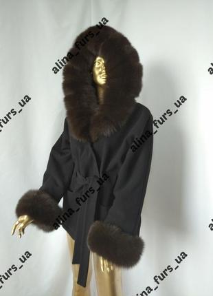 Жіноче кашемірове пальто пончо люкс якості з натуральним хутром, 42-56 р.р.