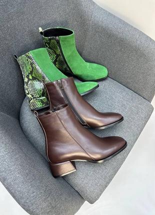 Зелені черевики замша + шкіра з тисненням під рептилію демісезонні чи зимові5 фото