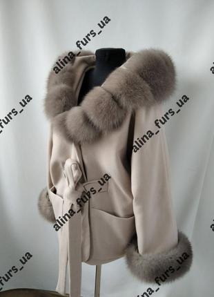 Нежное кашемировое пончо пальто с натуральным мехом песца, пальто пончо 42-56 р.р.4 фото