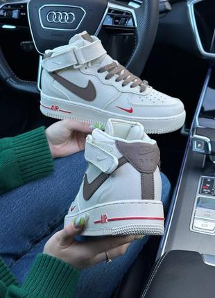 Кроссовки мех зимние nike air force 1 high beige brown fur