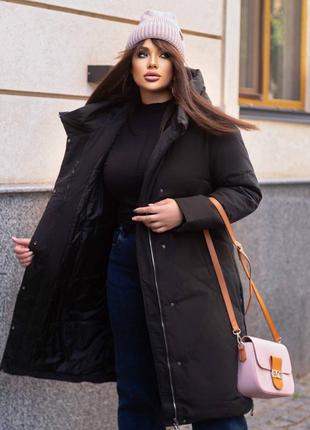 Женская черная теплая зимняя куртка, курточка, черный пуховик с капюшоном 4xl2 фото