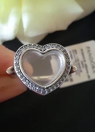 Серебряное кольцо пандора сердце паве 925 оригинал бирка 50