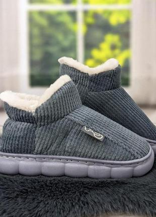 Тапочки чуні жіночі високі сірі на хутрі 4274