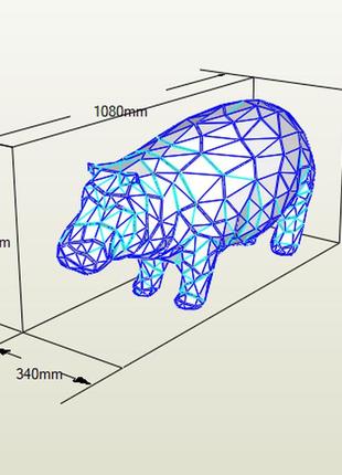 Paperkhan конструктор із картону бегемот гіпопотам пазл оригамі papercraft 3d фігура полігональна набір подарок сувенір антистрес