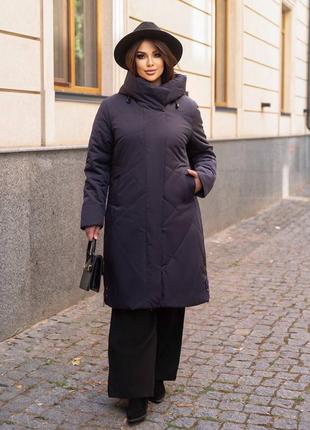 Женская черная теплая зимняя куртка, курточка, черный пуховик с капюшоном xl, 2xl, 3xl