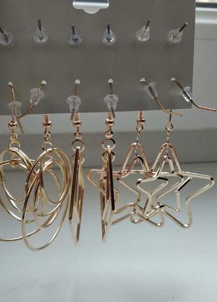 Набір сережок 6 пар сережки сережки гвоздики камені,ромбіки, зірочки, перли, кільця5 фото
