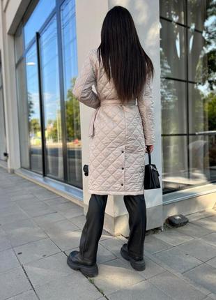 Женское демисезонное пальто стеганое бежевое размер 42-44, 46-48 | модное пальто женское осень6 фото