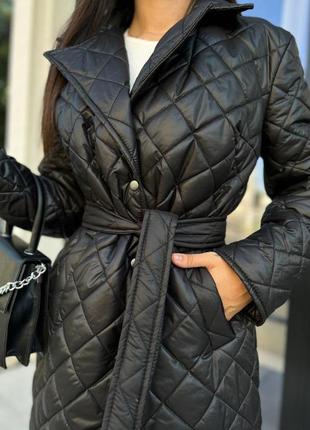 Женское демисезонное пальто стеганое бежевое размер 42-44, 46-48 | модное пальто женское осень9 фото