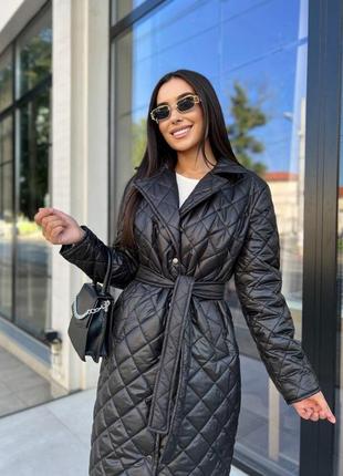 Женское демисезонное пальто стеганое бежевое размер 42-44, 46-48 | модное пальто женское осень8 фото