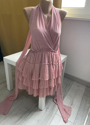 Сукня рожева в складку плісе барбі на зав‘язках плаття