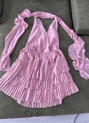 Сукня рожева в складку плісе барбі на зав‘язках плаття