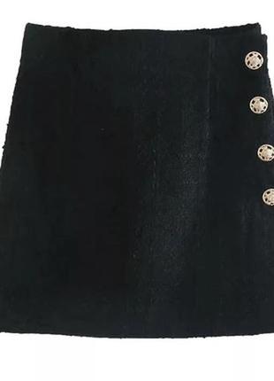 Костюмная черная твидовая юбка4 фото