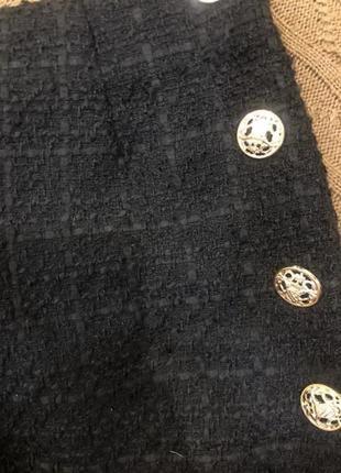 Костюмная черная твидовая юбка5 фото