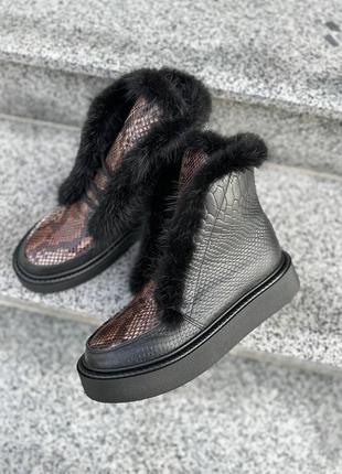 Эксклюзивные ботинки высокие лоферы из натуральной итальянской кожи и замши женские с норкой7 фото