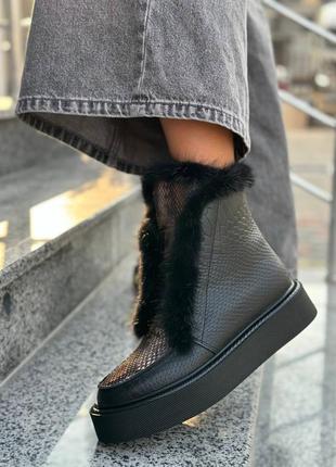 Эксклюзивные ботинки высокие лоферы из натуральной итальянской кожи и замши женские с норкой8 фото