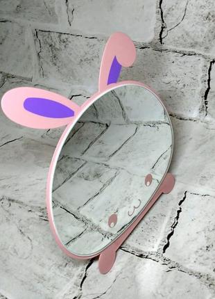 Зеркало настольное металлическое зайчик с ушками розовое1 фото