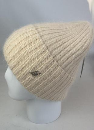 Теплая зимняя женская шапка вязаная в рубчик с отворотом на флисе ангора супер качество ангоровая3 фото