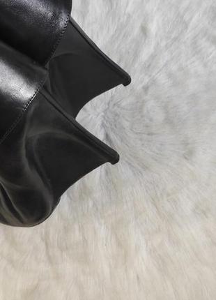 Черные натуральные кожаные деми сапоги на каблуке танкетке широкая холява трубы5 фото