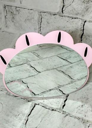 Зеркало настольное металлическое кошачья лапка розовое2 фото